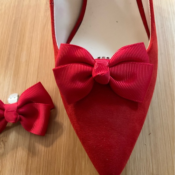 Hand Crafted Shoe Bows Red Clips Shoe Accessories Embellishments - Picture 1 of 5